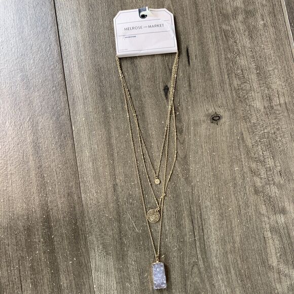 Melrose and Market Multi Layered Long Necklace Gemstone Pendant Charm Gold Tone - Picture 7 of 9